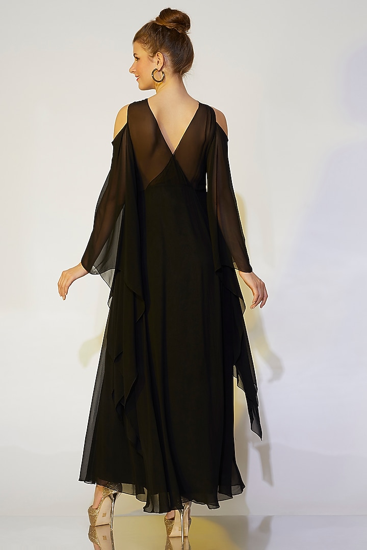 Black Hand Embroidered Gown by Wendell Rodricks at Pernia's Pop Up Shop