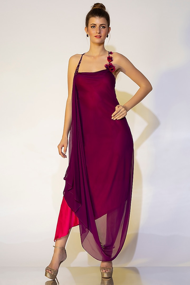 Purple Cowl Draped Gown by Wendell Rodricks at Pernia's Pop Up Shop