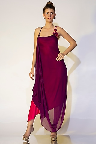 Purple Cowl Draped Gown by Wendell Rodricks