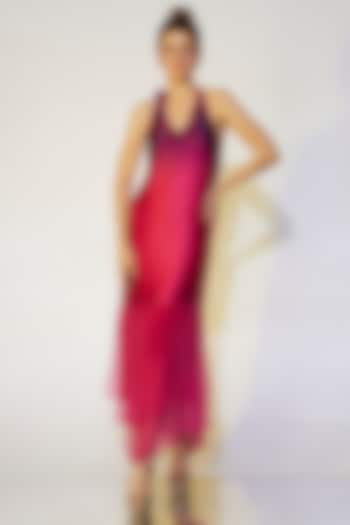 Purple & Fuchsia Ombre Embroidered Gown by Wendell Rodricks