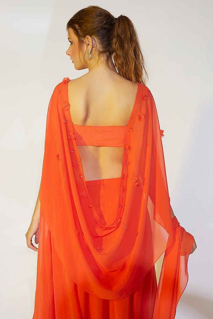 Coral Orange Asymmetrical Cape Set by Wendell Rodricks at Pernia's Pop Up Shop