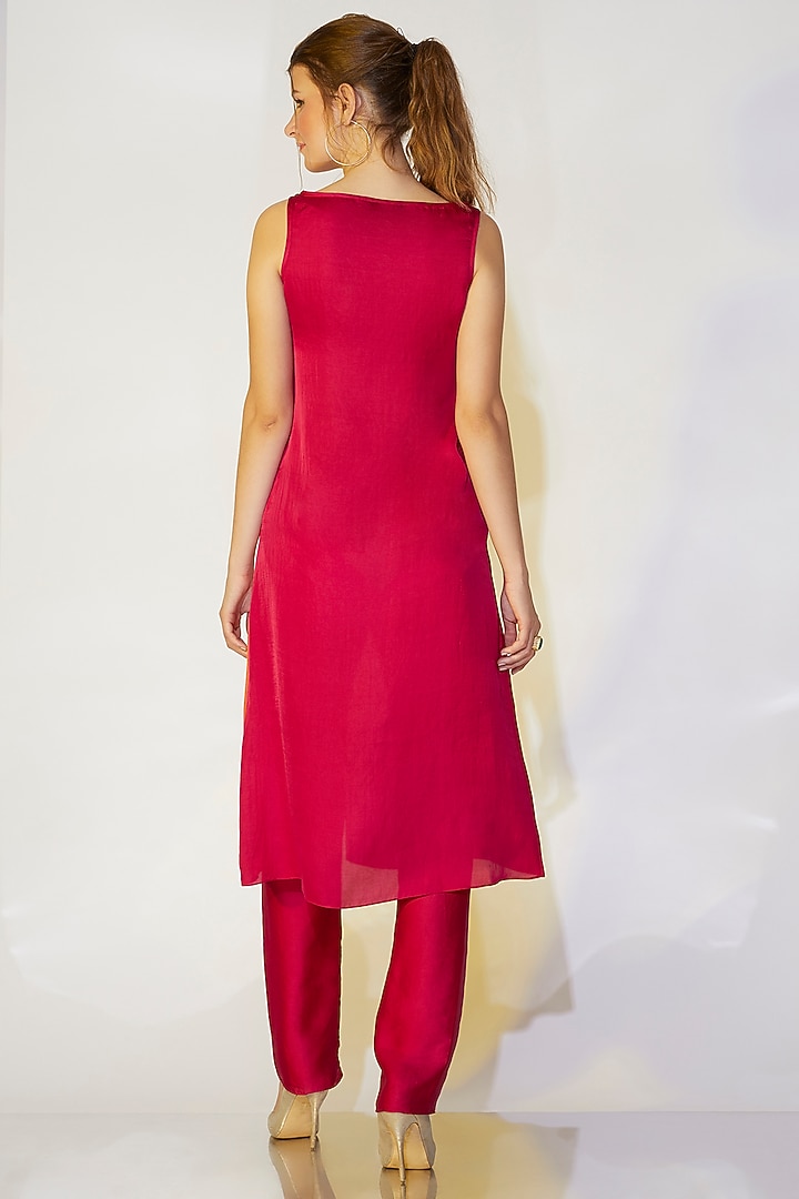 Dark Fuchsia Embroidered Tunic Set by Wendell Rodricks at Pernia's Pop Up Shop