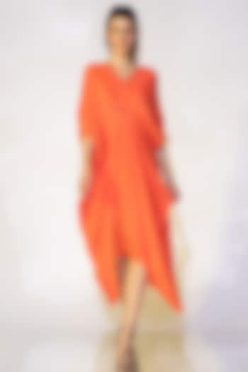 Coral Orange Pleated Kaftan by Wendell Rodricks at Pernia's Pop Up Shop