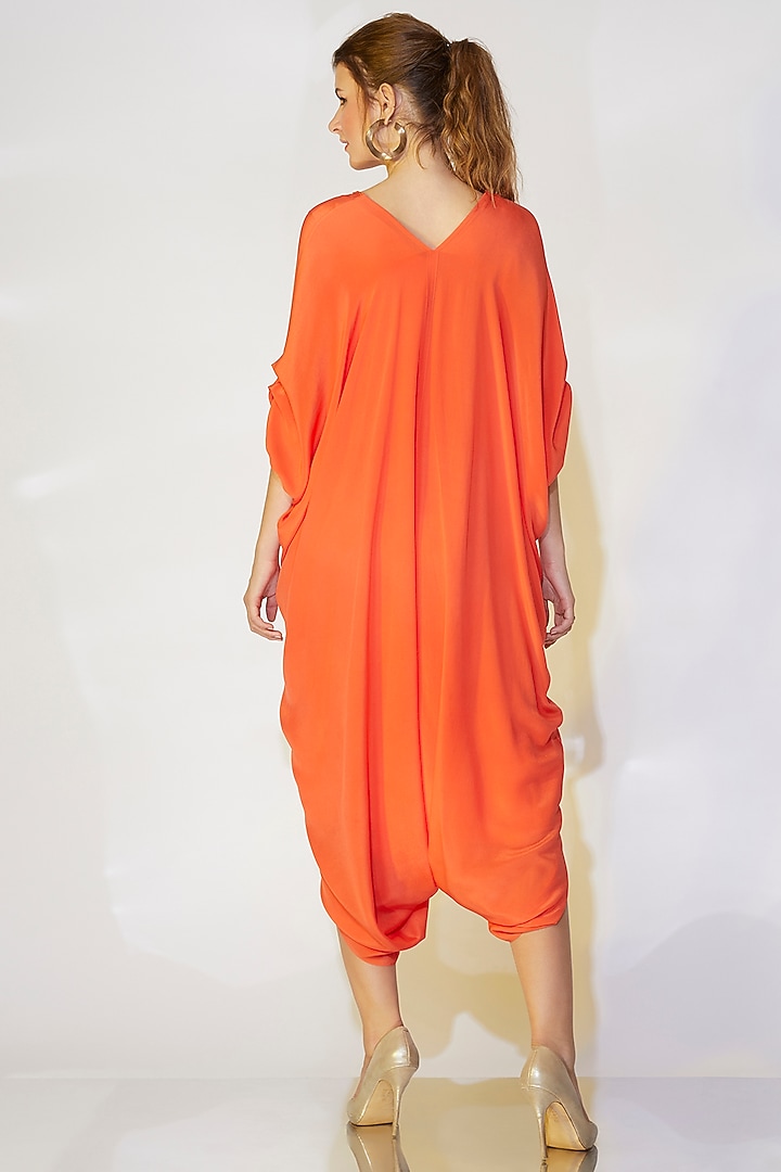 Coral Orange Pleated Kaftan by Wendell Rodricks at Pernia's Pop Up Shop