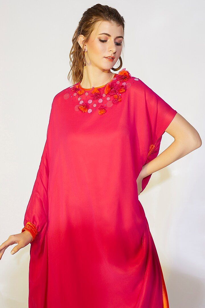 Fuchsia Layered Kaftan by Wendell Rodricks at Pernia's Pop Up Shop