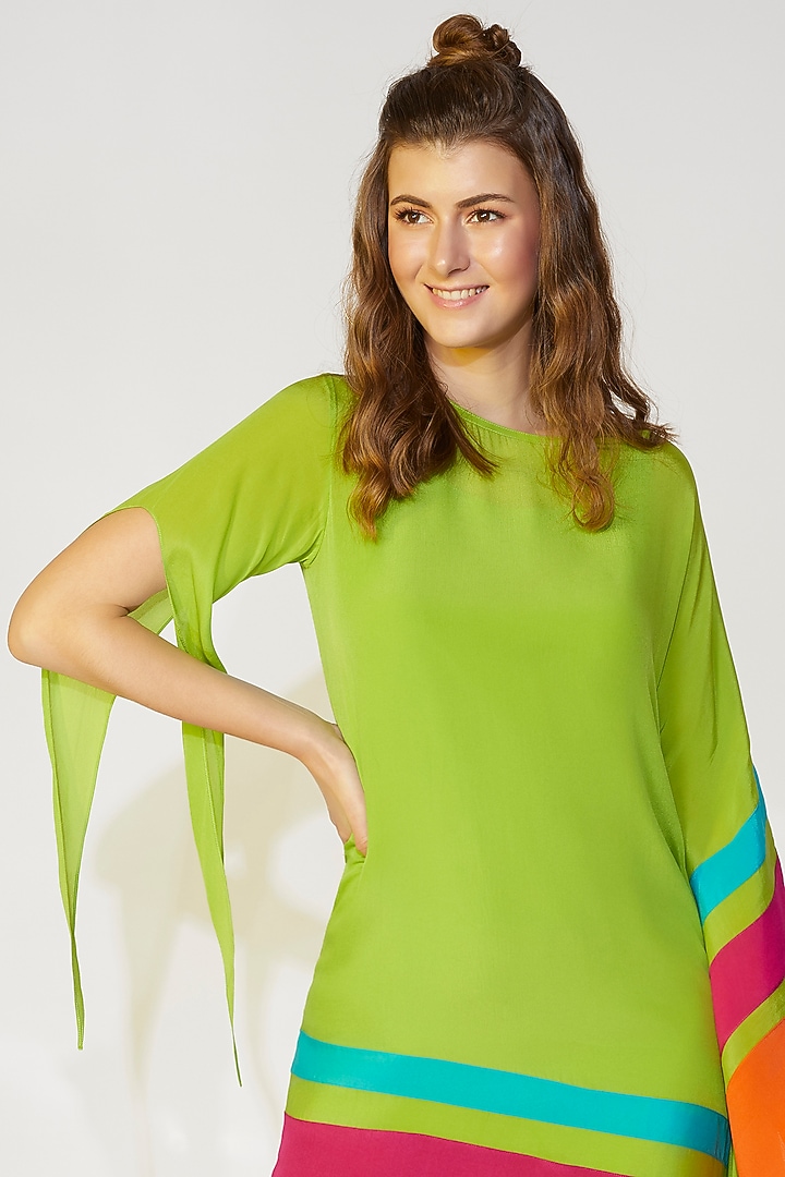 Neon Green Kaftan With Colour-Blocked Hem by Wendell Rodricks at Pernia's Pop Up Shop