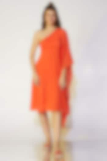 Coral Orange One-Shoulder Flared Dress by Wendell Rodricks at Pernia's Pop Up Shop