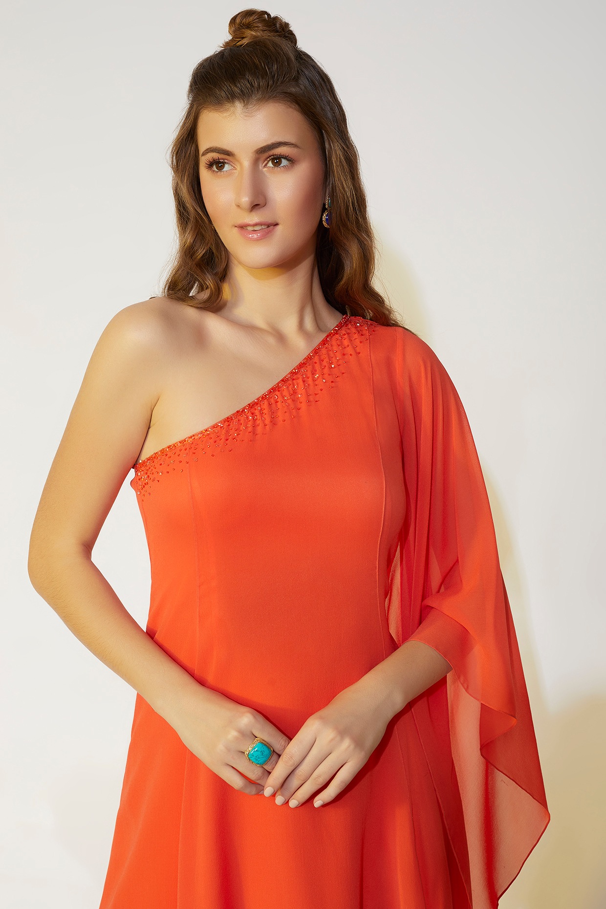 ワンピース mame Velour Jersey Flared Dress ORANGE mame Velour Jersey Flared Dress ORANGE