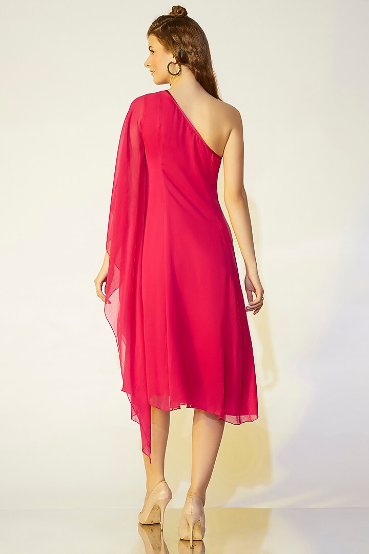 Fuschia One-Shoulder Flared Summer Dress by Wendell Rodricks at Pernia's Pop Up Shop