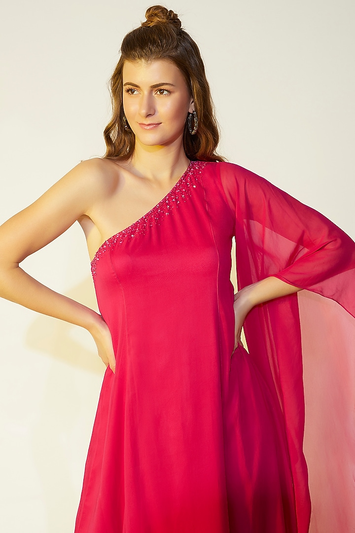 Fuschia One-Shoulder Flared Summer Dress by Wendell Rodricks at Pernia's Pop Up Shop