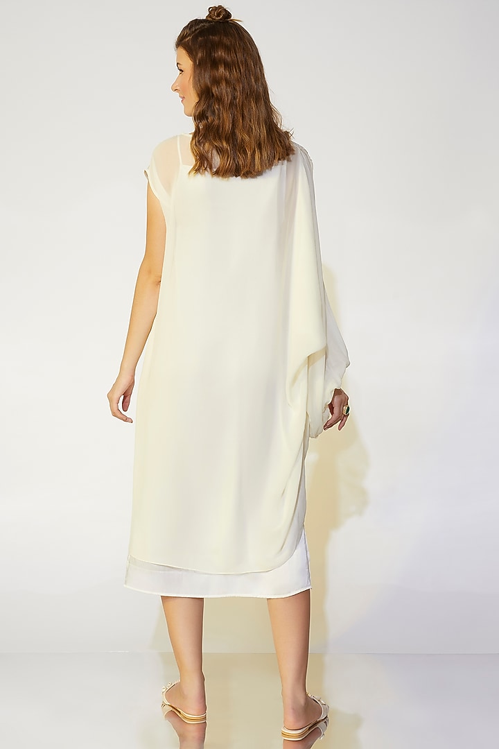 Ivory Draped Sleeve Summer Dress by Wendell Rodricks at Pernia's Pop Up Shop