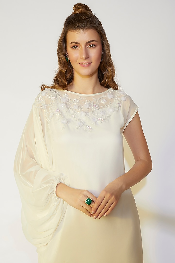 Ivory Draped Sleeve Summer Dress by Wendell Rodricks at Pernia's Pop Up Shop