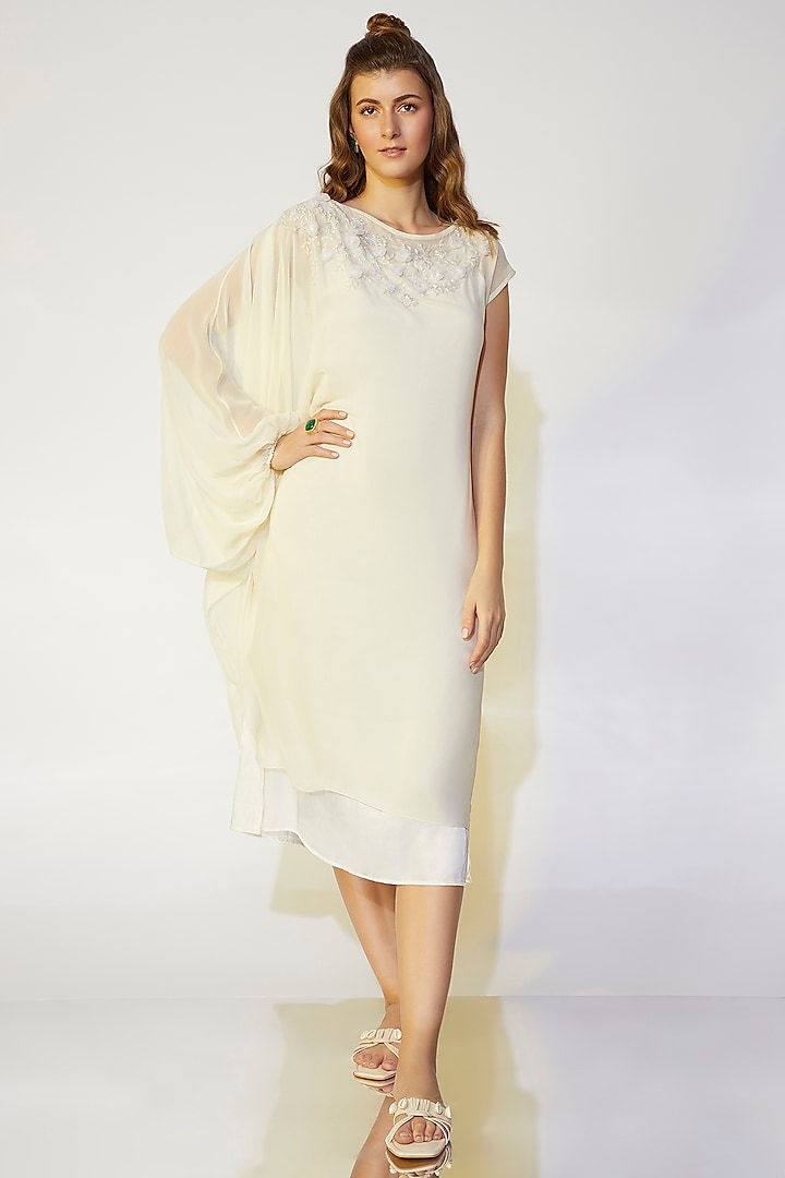 Ivory Draped Sleeve Summer Dress by Wendell Rodricks at Pernia's Pop Up Shop