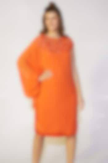 Coral Orange One shoulder Flared Dress by Wendell Rodricks at Pernia's Pop Up Shop