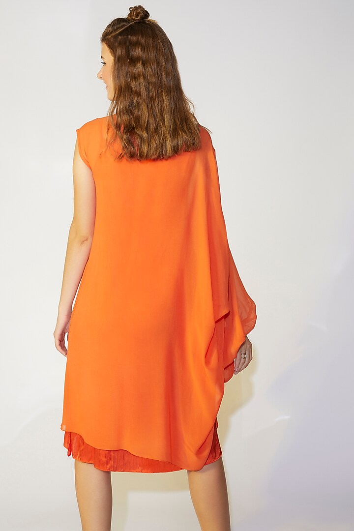 Coral Orange One shoulder Flared Summer Dress by Wendell Rodricks at Pernia's Pop Up Shop