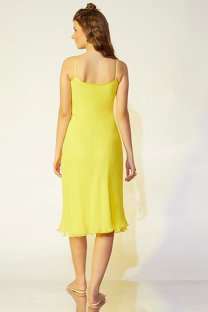 Lime-Yellow Georgette Draped Summer Dress by Wendell Rodricks at Pernia's Pop Up Shop