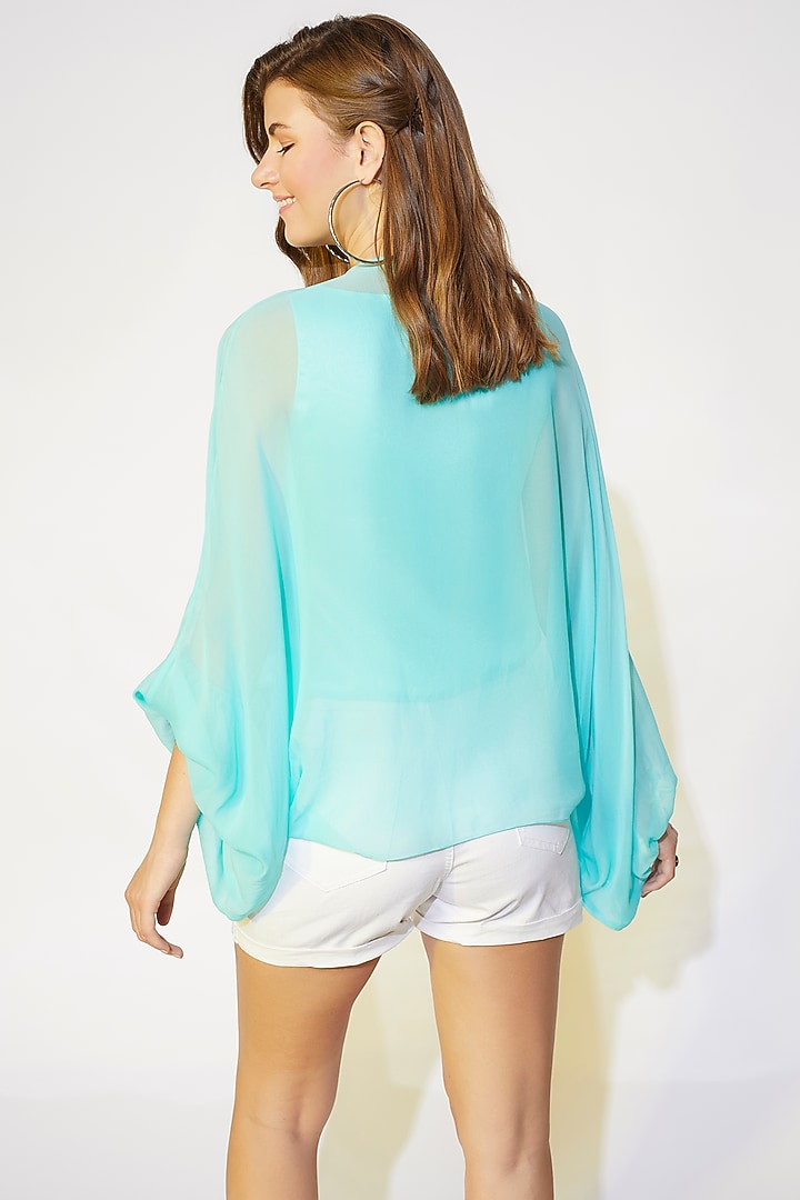 Sea-Green Embroidered Kaftan Top by Wendell Rodricks at Pernia's Pop Up Shop