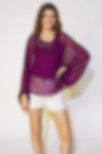 Purple Embroidered Kaftan Top by Wendell Rodricks at Pernia's Pop Up Shop