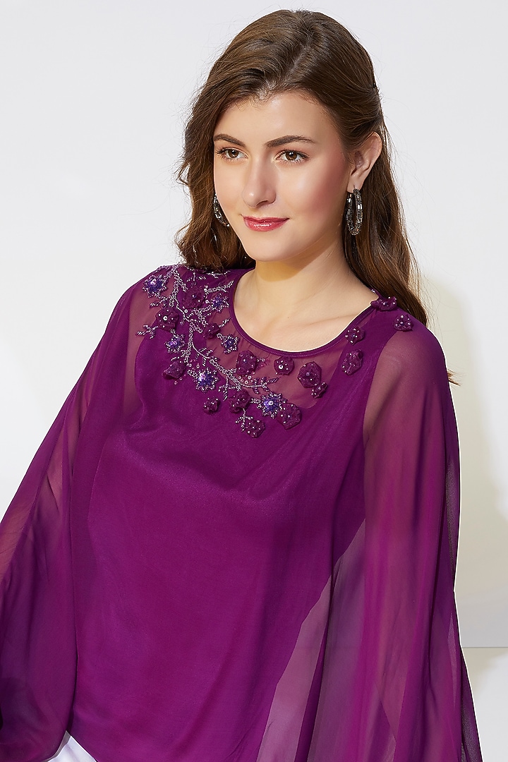 Purple Embroidered Kaftan Top by Wendell Rodricks at Pernia's Pop Up Shop