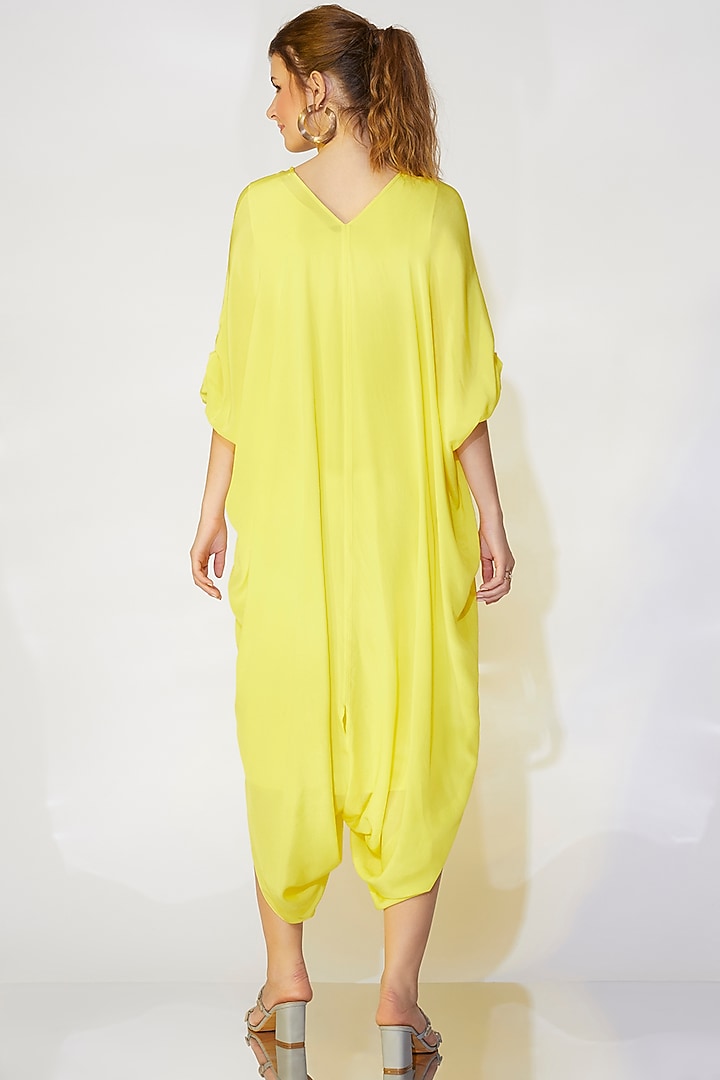 Lime Yellow Pleated Kaftan by Wendell Rodricks at Pernia's Pop Up Shop