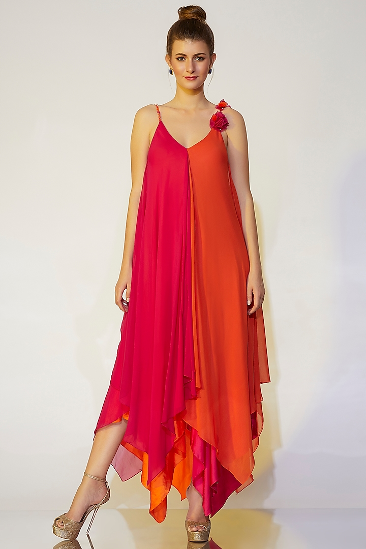 Fuschia & Orange Asymmetrical Gown by Wendell Rodricks at Pernia's Pop Up Shop