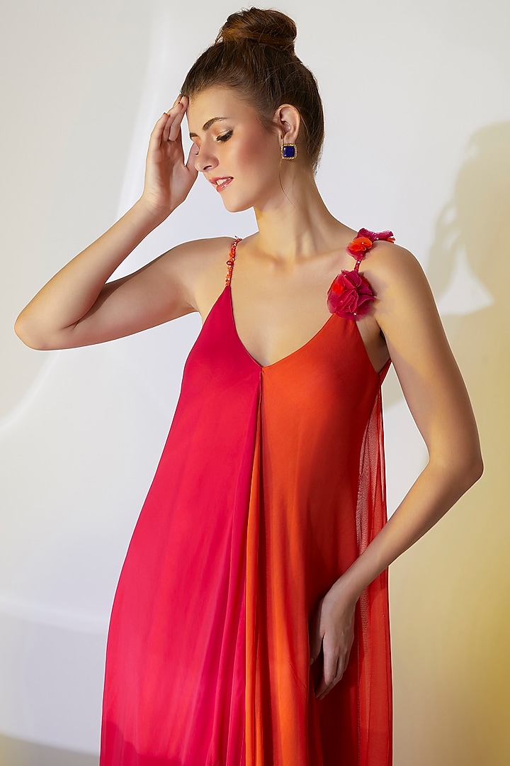 Fuschia & Orange Asymmetrical Gown by Wendell Rodricks at Pernia's Pop Up Shop
