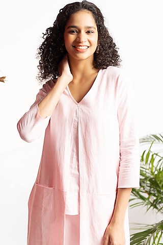 Pink Jacket Tunic Set by Wendell Rodricks