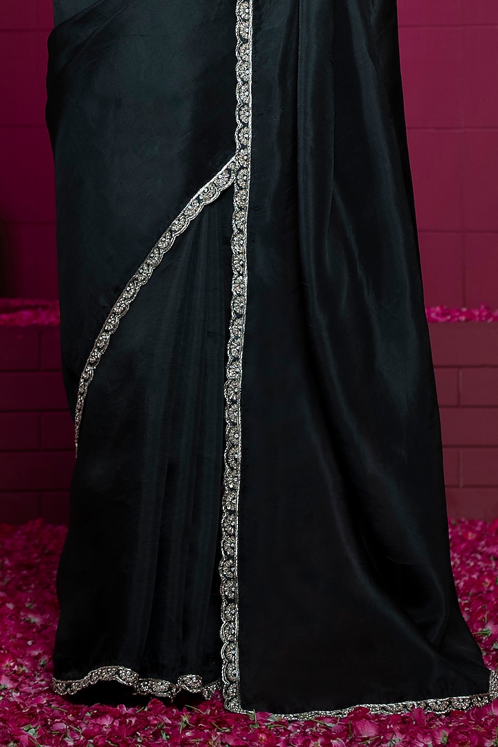 Black Organza Embroidered Wedding Saree Set by Weaverstory at Pernia's Pop Up Shop