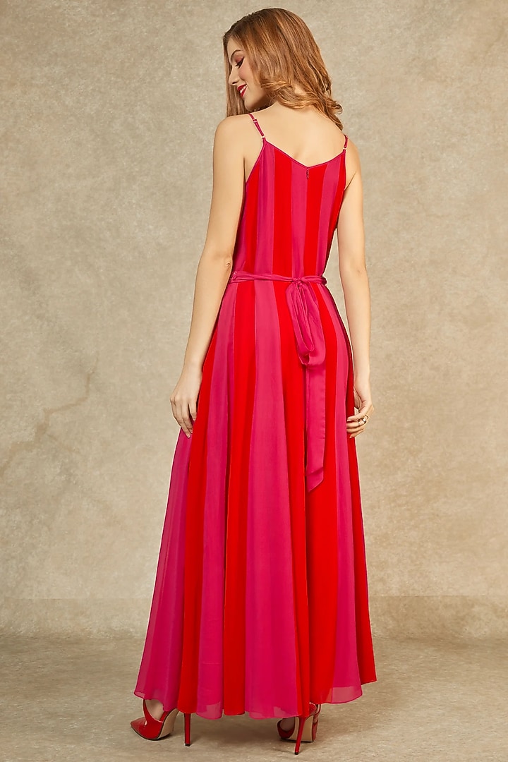 Red Flame & Magenta Multi-Panelled Jumpsuit by Wendell Rodricks at Pernia's Pop Up Shop