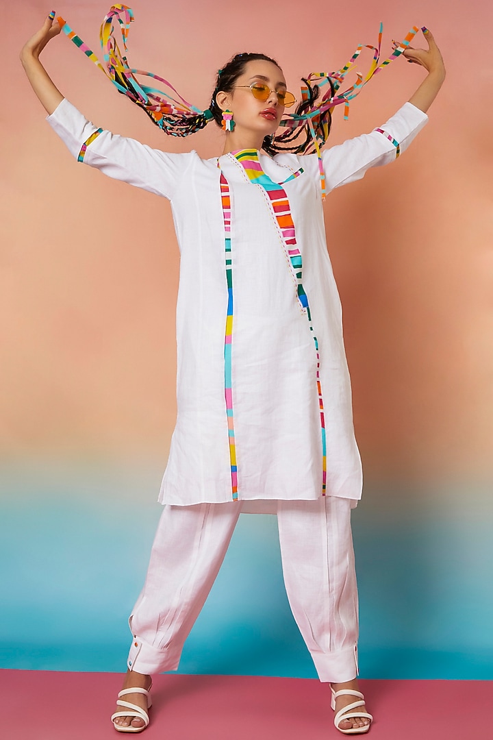 White Linen Patch Tunic by Wendell Rodricks at Pernia's Pop Up Shop