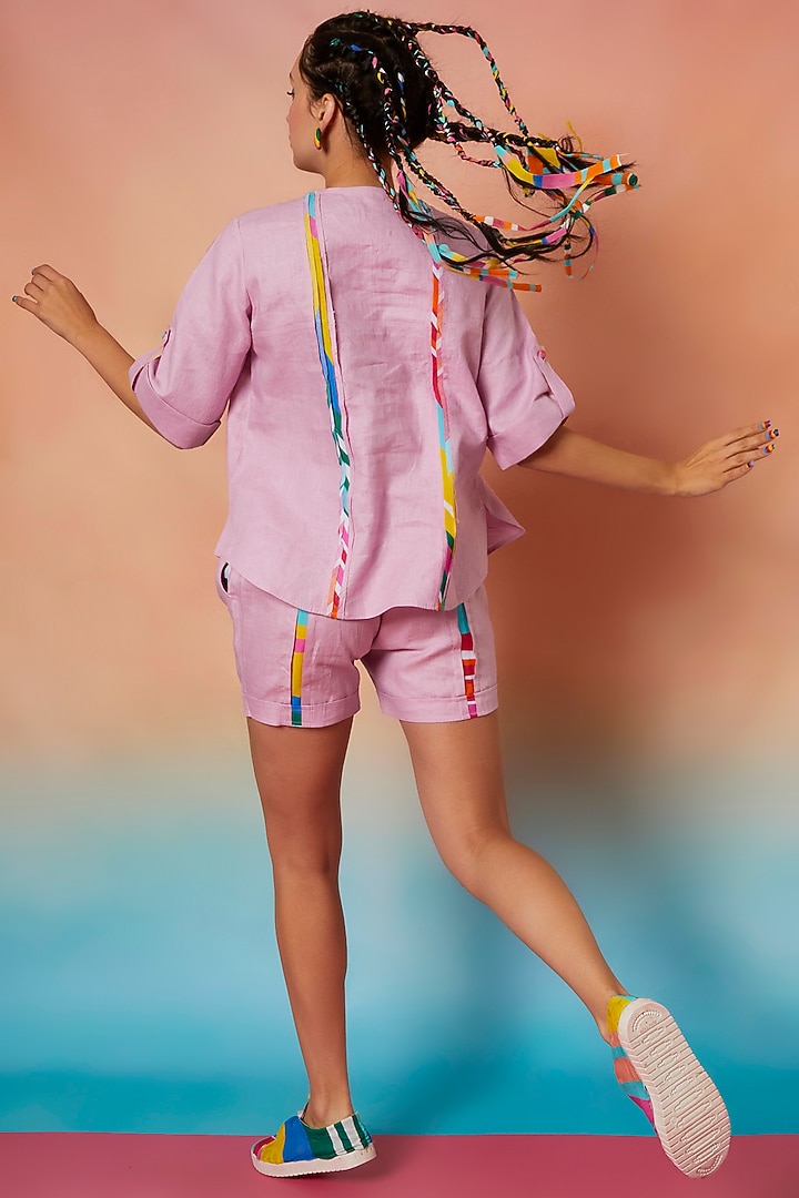 Lavender Linen Round Neck Top by Wendell Rodricks at Pernia's Pop Up Shop