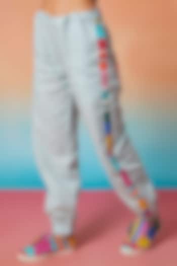 Pale Blue Linen Side Striped Jogger Pants by Wendell Rodricks