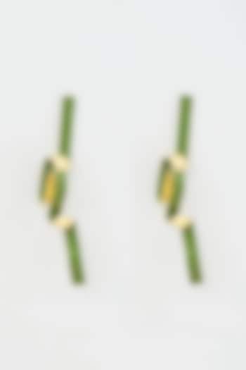Gold Micro Plated Green Enameled Earrings by Wendell Rodricks at Pernia's Pop Up Shop