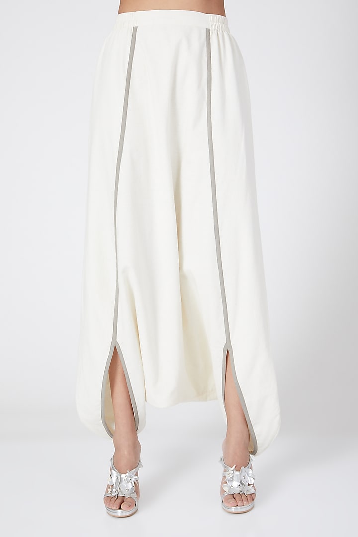 White Cotton Draped Pants by Wendell Rodricks at Pernia's Pop Up Shop