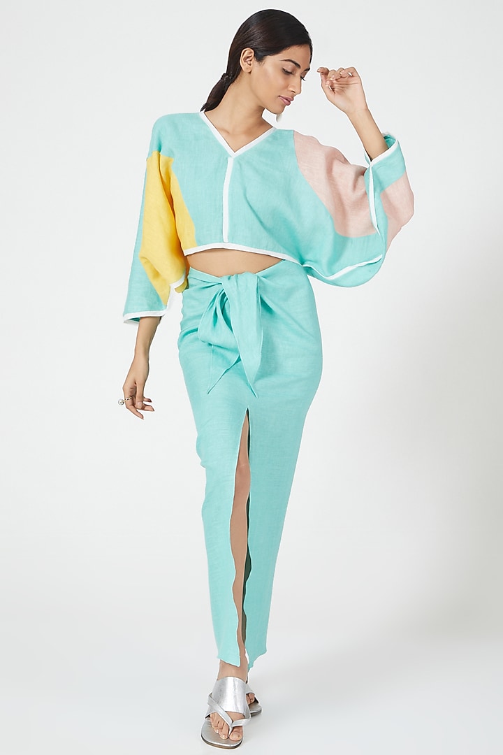 Mint Top With Color Blocking by Wendell Rodricks at Pernia's Pop Up Shop