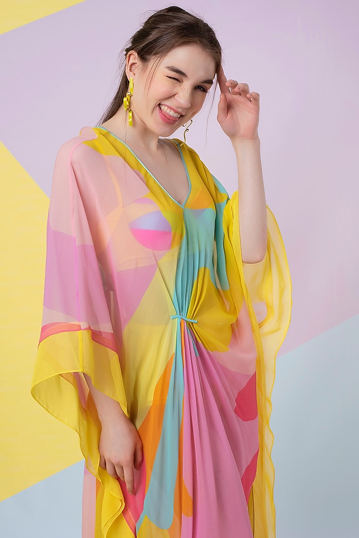 Lavender Abstract Leaf Kaftan by Wendell Rodricks at Pernia's Pop Up Shop