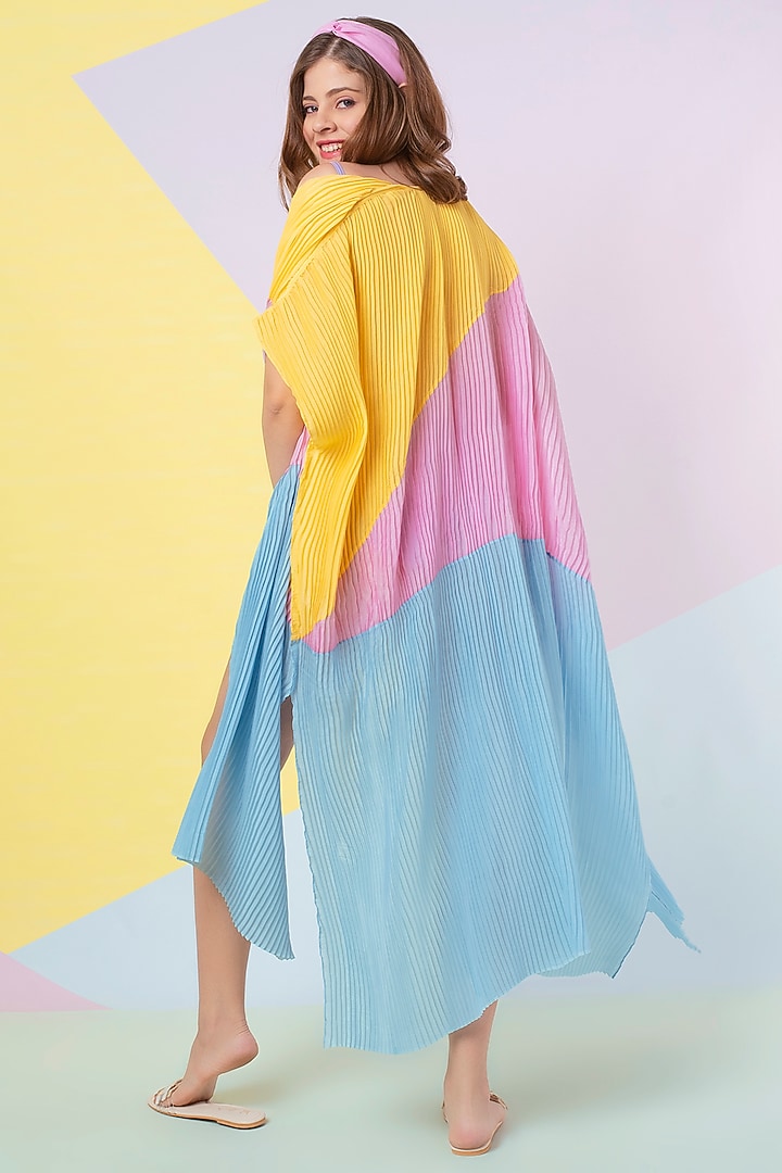 Irish Yellow Color Blocked Pleated Cape by Wendell Rodricks at Pernia's Pop Up Shop
