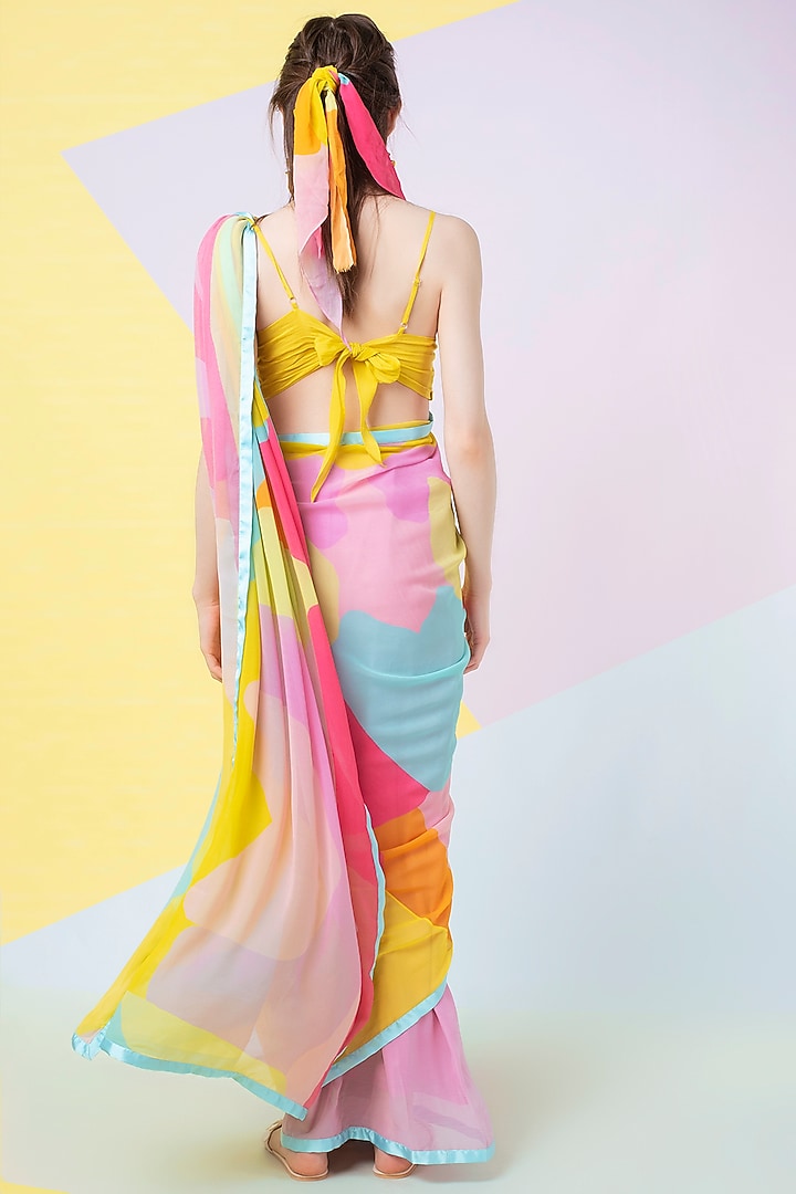Lavender Georgette Abstract Leaf Festive Saree by Wendell Rodricks at Pernia's Pop Up Shop