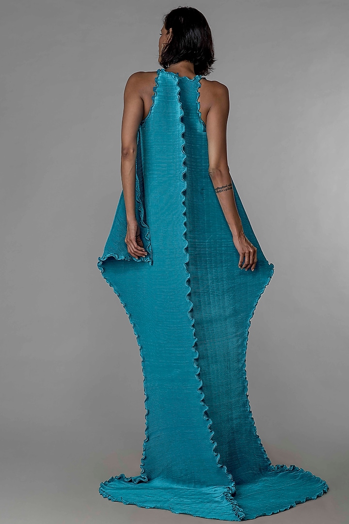 Blue Crinkle Slit Gown by Wendell Rodricks at Pernia's Pop Up Shop