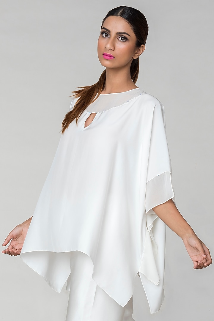 Off-White Silk Satin Oversize Kaftan Set by Wendell Rodricks at Pernia's Pop Up Shop