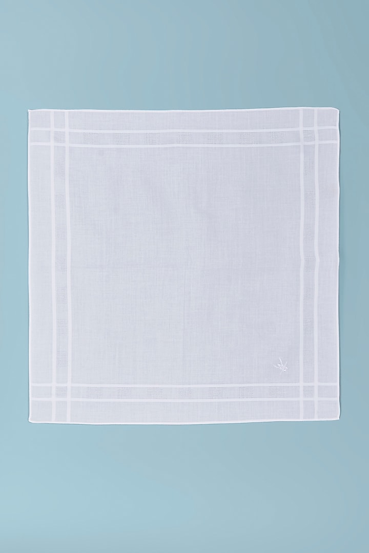 White Cotton Handkerchiefs (Set of 3) by Wendell Rodricks Men at Pernia's Pop Up Shop