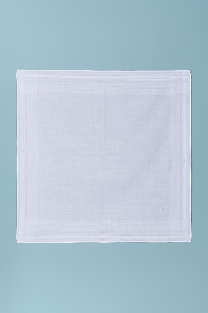 White Cotton Handkerchiefs (Set of 3) by Wendell Rodricks Men at Pernia's Pop Up Shop