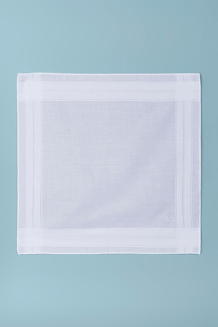 White Cotton Handkerchiefs (Set of 3) by Wendell Rodricks Men at Pernia's Pop Up Shop