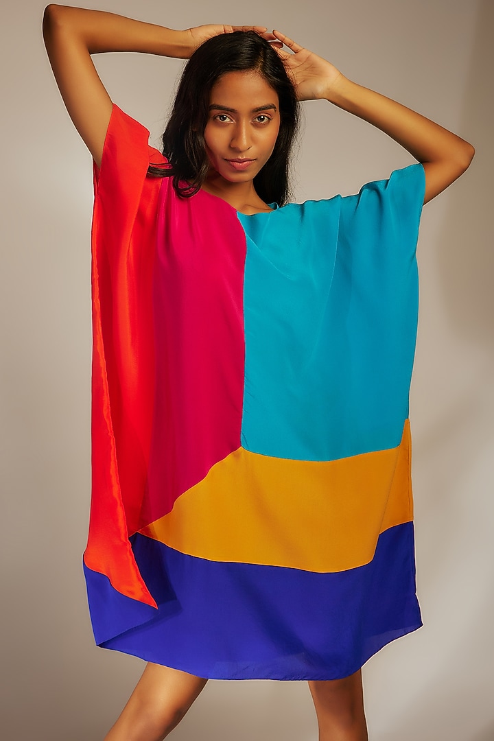 Multi-Colored Silk Crepe Oversized Kaftan Vacation Dress by Wendell Rodricks at Pernia's Pop Up Shop