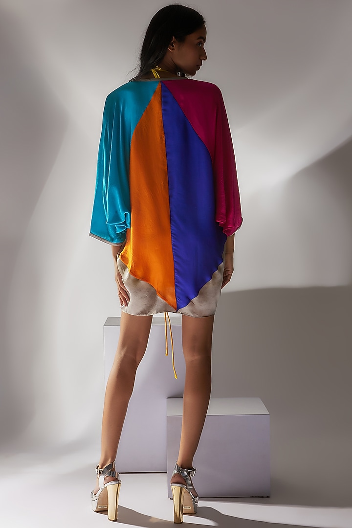 Multi-Colored Silk Satin Kimono Top With Skirt by Wendell Rodricks at Pernia's Pop Up Shop