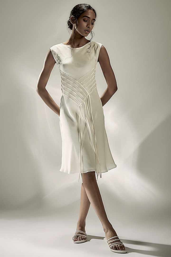 Ivory Silk Crepe Tape-Detailed Dress by Wendell Rodricks