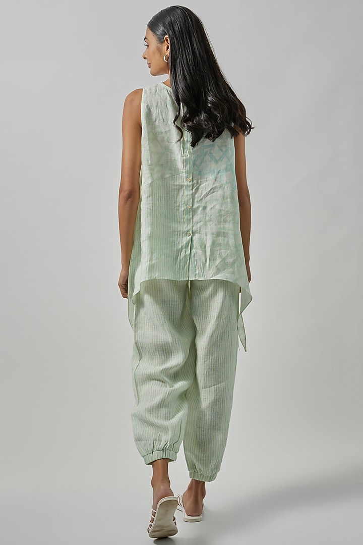 Aqua Green Geometrical Printed Patchwork Pant Set by Wendell Rodricks at Pernia's Pop Up Shop