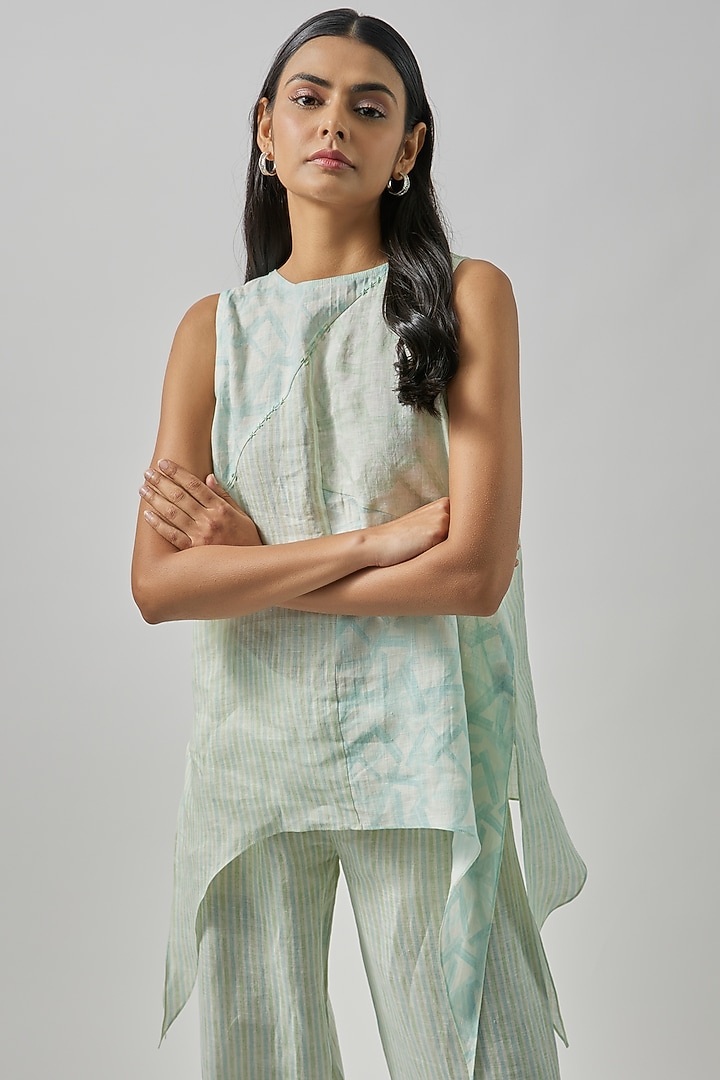 Aqua Green Geometrical Printed Patchwork Pant Set by Wendell Rodricks at Pernia's Pop Up Shop