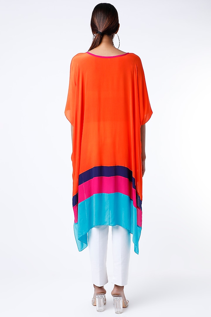 Orange Gathered Kaftan Top by Wendell Rodricks at Pernia's Pop Up Shop