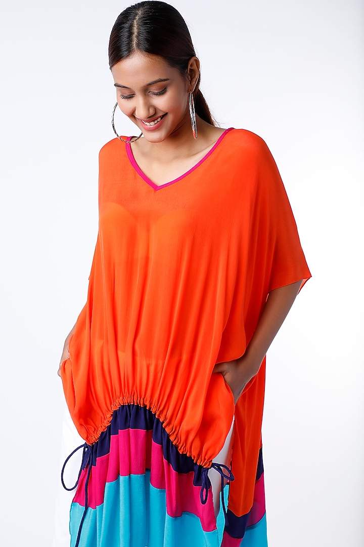 Orange Gathered Kaftan Top by Wendell Rodricks at Pernia's Pop Up Shop